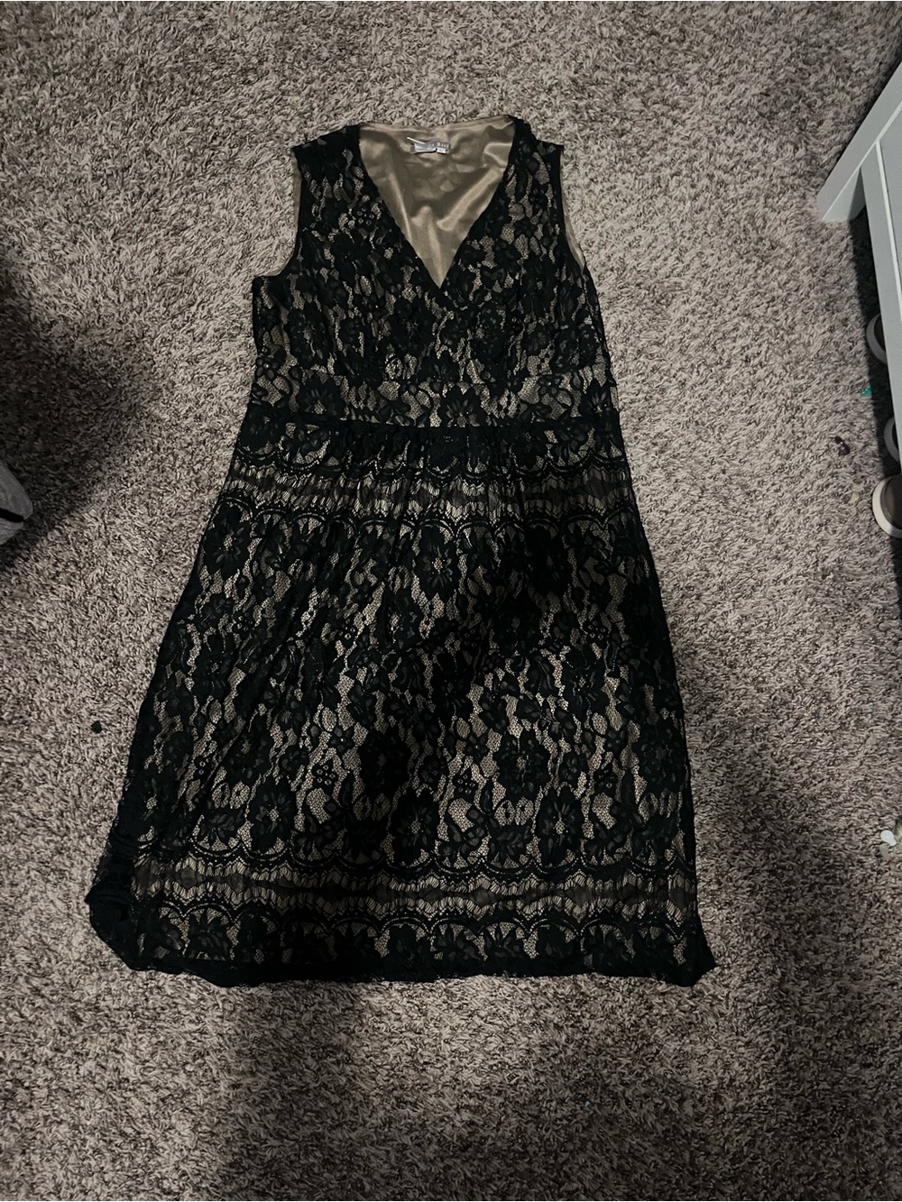 Black Lace Overlay V-Neck Sleeveless Dress